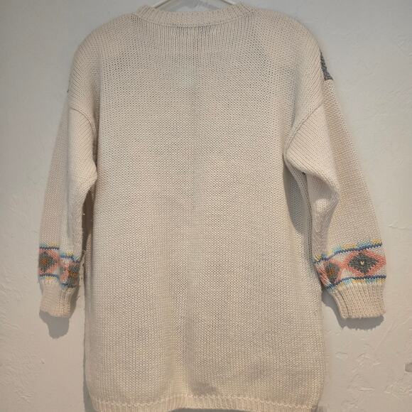 VTG Kitty Hawk Vivian Wang 80s 90s Oversized Wool Blend Chunky Geo Crewneck - S - Picture 2 of 7